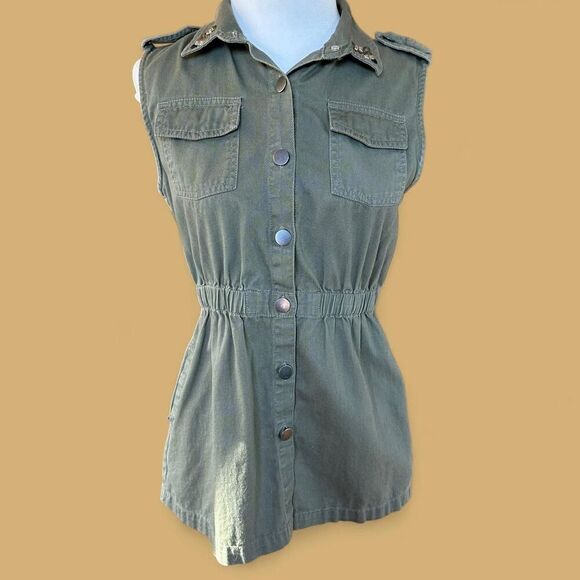 Disney Signed Green Utility Skull Vest | Small | Studded Military Jacket Grunge - Picture 2 of 8